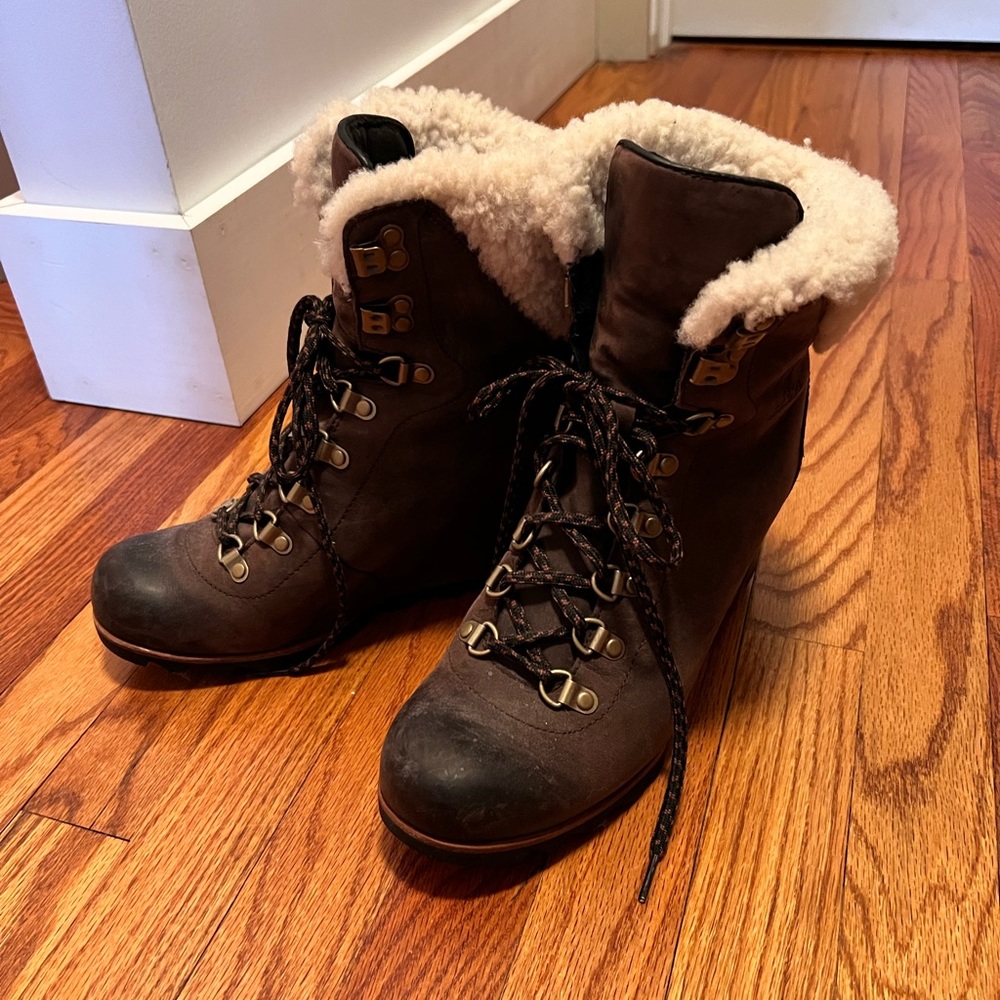 Sorel Joan of Arctic Genuine Leather and Shearling Ankle Booties